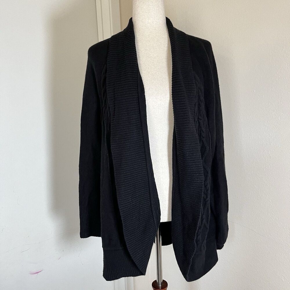 Talbots Black Open Front Shawl Collar Long Sleeve Cardigan Size 2X Cable Knit